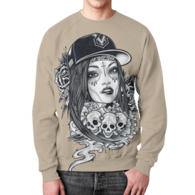 full_print_sweatshirt с принтом Девушка и черепа с розами в Калуге,  |  | 