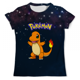 Мужская футболка 3D с принтом PoKeMon Charmander в Калуге, Футболка с нанесением полноцветного изображения по всей поверхности может быть выполнена в двух вариантах - ХЛОПОК и СИНТЕТИКА. | Хлопок - ткань из 100% хлопка высшего качества пенье.  <br>Синтетика - ткань с высоким содержанием синтетического волокна (до 80%).  Материал хорошо тянется, имеет приятную на ощупь фактуру | 