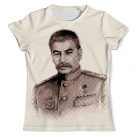 full_print_tee с принтом Сталин в Калуге, Футболка с нанесением полноцветного изображения по всей поверхности может быть выполнена в двух вариантах - ХЛОПОК и СИНТЕТИКА. | Хлопок - ткань из 100% хлопка высшего качества пенье.  <br>Синтетика - ткань с высоким содержанием синтетического волокна (до 80%).  Материал хорошо тянется, имеет приятную на ощупь фактуру | 