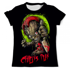 full_print_tee с принтом Chucky (Childs Play) в Калуге, Футболка с нанесением полноцветного изображения по всей поверхности может быть выполнена в двух вариантах - ХЛОПОК и СИНТЕТИКА. | Хлопок - ткань из 100% хлопка высшего качества пенье.  <br>Синтетика - ткань с высоким содержанием синтетического волокна (до 80%).  Материал хорошо тянется, имеет приятную на ощупь фактуру | 