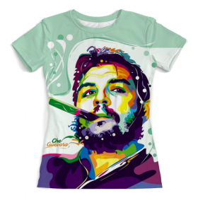 full_print_woman_tee с принтом Ernesto Che Guevara в Калуге, Футболка с нанесением полноцветного изображения по всей поверхности может быть выполнена в двух вариантах - ХЛОПОК и СИНТЕТИКА. | Хлопок - ткань из 100% хлопка высшего качества пенье.  <br>Синтетика - ткань с высоким содержанием синтетического волокна (до 80%).  Материал хорошо тянется, имеет приятную на ощупь фактуру | 