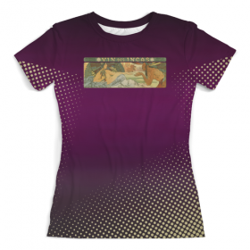 full_print_woman_tee с принтом Альфонс Муха, «Вино Инков» в Калуге, Футболка с нанесением полноцветного изображения по всей поверхности может быть выполнена в двух вариантах - ХЛОПОК и СИНТЕТИКА. | Хлопок - ткань из 100% хлопка высшего качества пенье.  <br>Синтетика - ткань с высоким содержанием синтетического волокна (до 80%).  Материал хорошо тянется, имеет приятную на ощупь фактуру | 