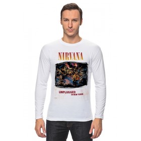 Мужской лонгслив с принтом Nirvana Unplagged album t-shirt в Калуге, Хлопок |  | 